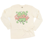Checkered Lucky Shamrock - Long Sleeve Comfort Colors Tee Little Mama Shirt Shop