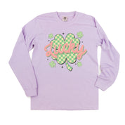 Checkered Lucky Shamrock - Long Sleeve Comfort Colors Tee Little Mama Shirt Shop