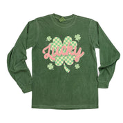 Checkered Lucky Shamrock - Long Sleeve Comfort Colors Tee Little Mama Shirt Shop