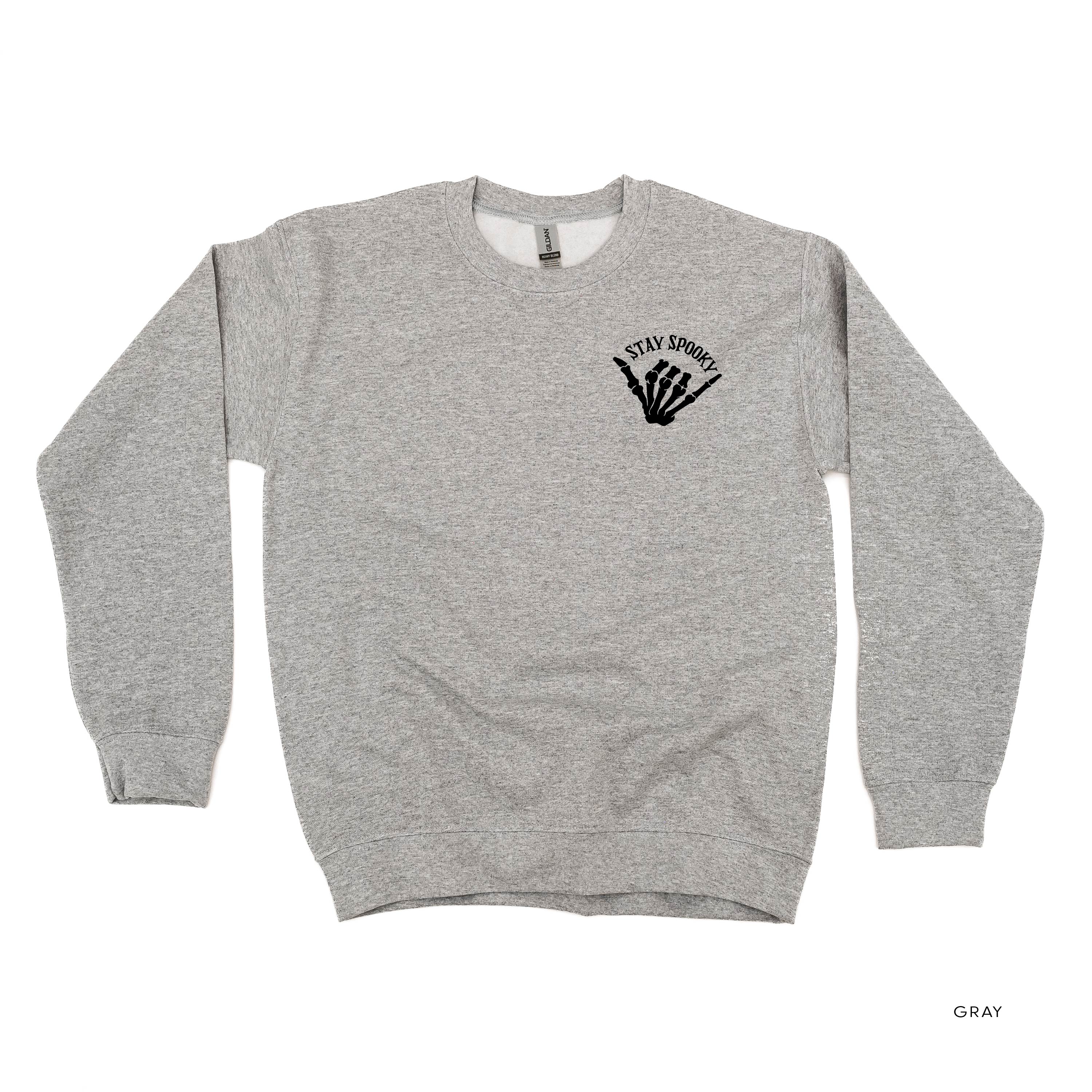 Stay Spooky Skelly Hand - POCKET - Basic Fleece Crewneck Little Mama Shirt Shop LLC