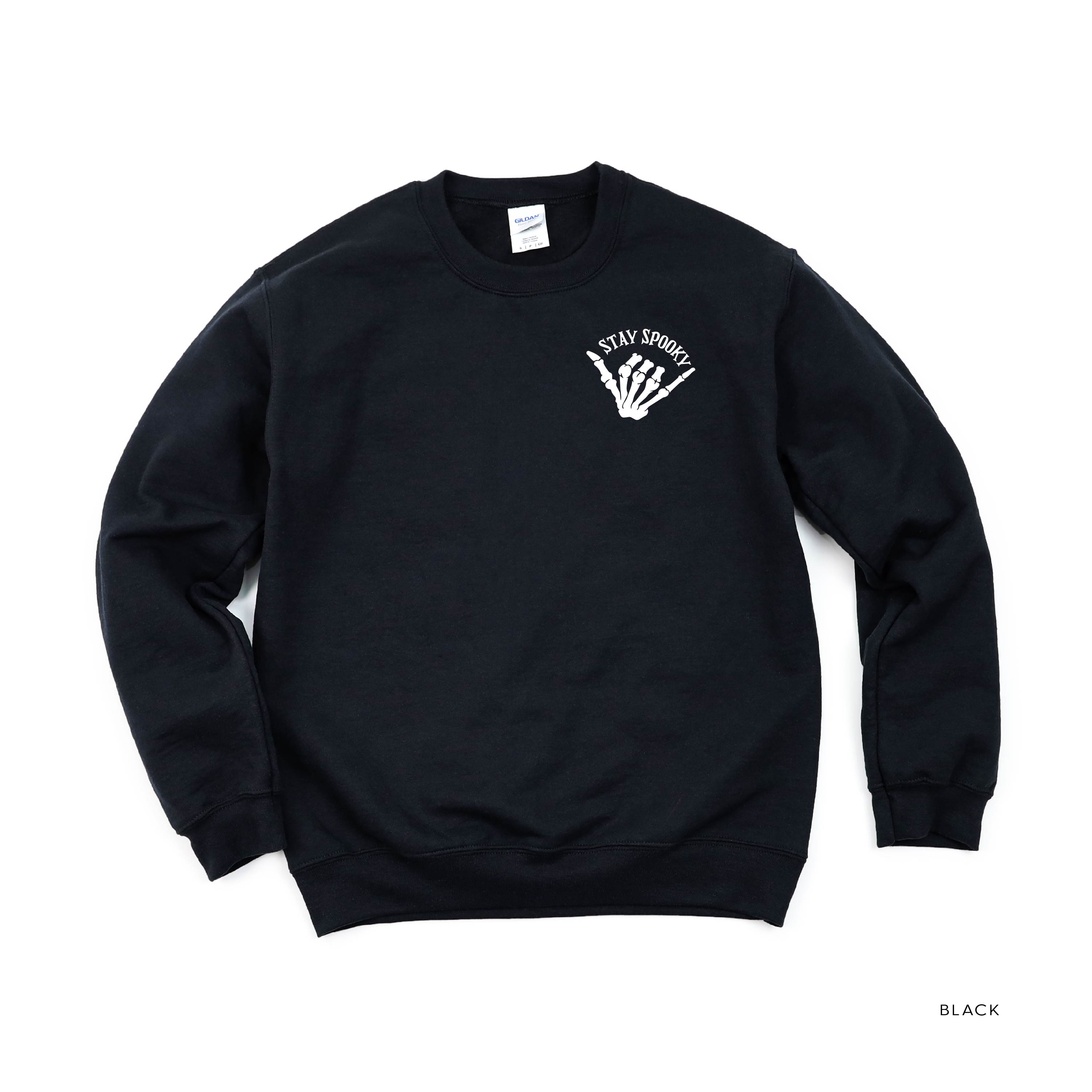 Stay Spooky Skelly Hand - POCKET - Basic Fleece Crewneck Little Mama Shirt Shop LLC