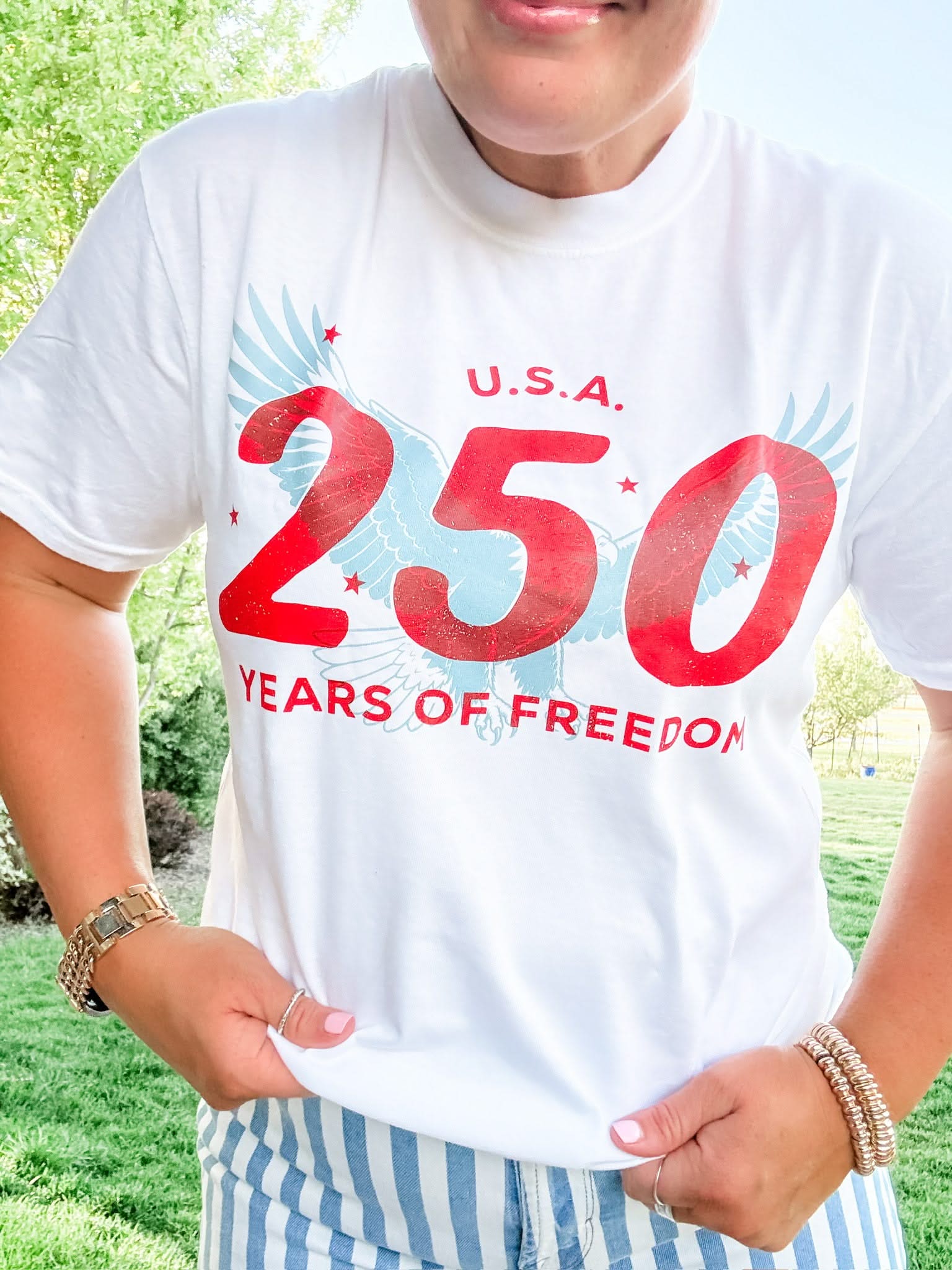 USA 250 Years of Freedom Patriotic Graphic Tee - Adult Comfort Colors Little Mama Shirt Shop LLC