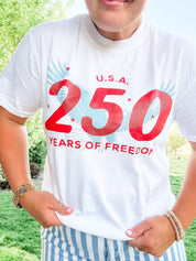 USA 250 Years of Freedom Patriotic Graphic Tee - Adult Comfort Colors Little Mama Shirt Shop LLC