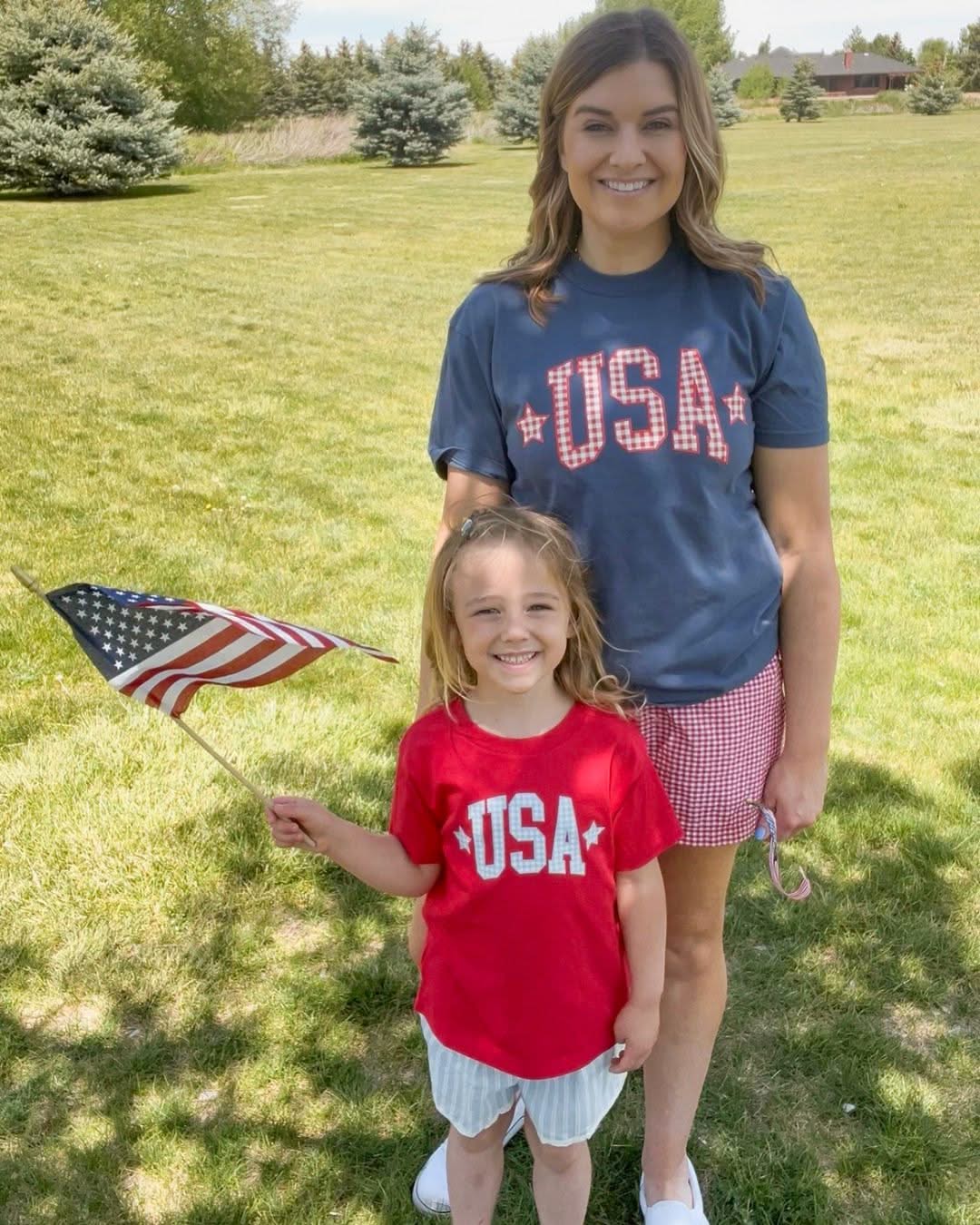 USA Gingham Tee - Mommy and Me Coordinating Tee Set - Red White & Blue Patriotic T-Shirts | Little Mama Shirt Shop Little Mama Shirt Shop LLC