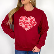 Mama - Pink & Red Checker Heart - BASIC Fleece Little Mama Shirt Shop LLC