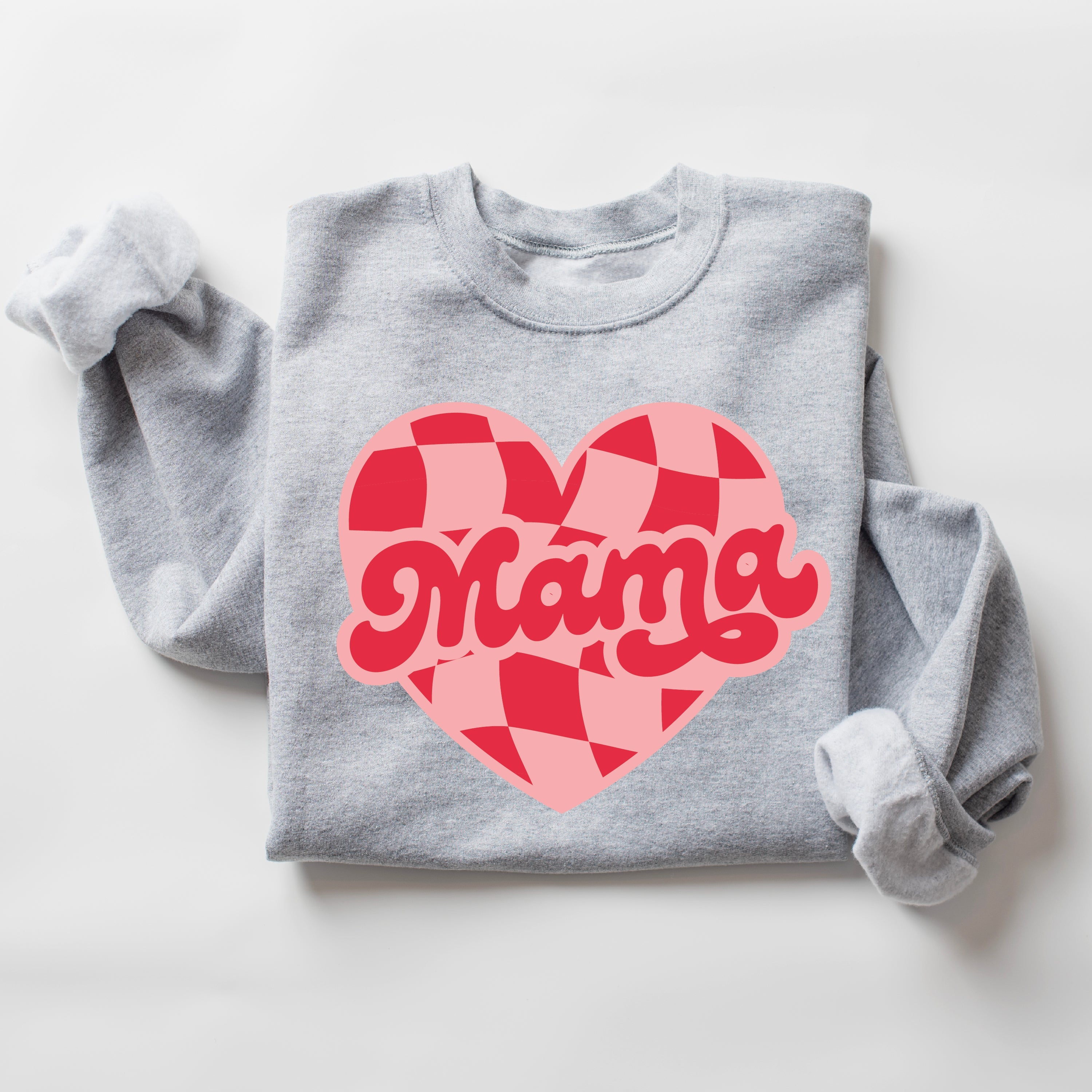 Mama - Pink & Red Checker Heart - BASIC Fleece Little Mama Shirt Shop LLC