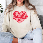Mama - Pink & Red Checker Heart - BASIC Fleece Little Mama Shirt Shop LLC