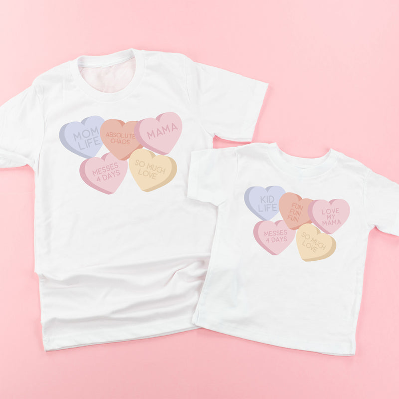 Mom Life / Kid LIfe - Conversation Hearts - Set of 2 Tees