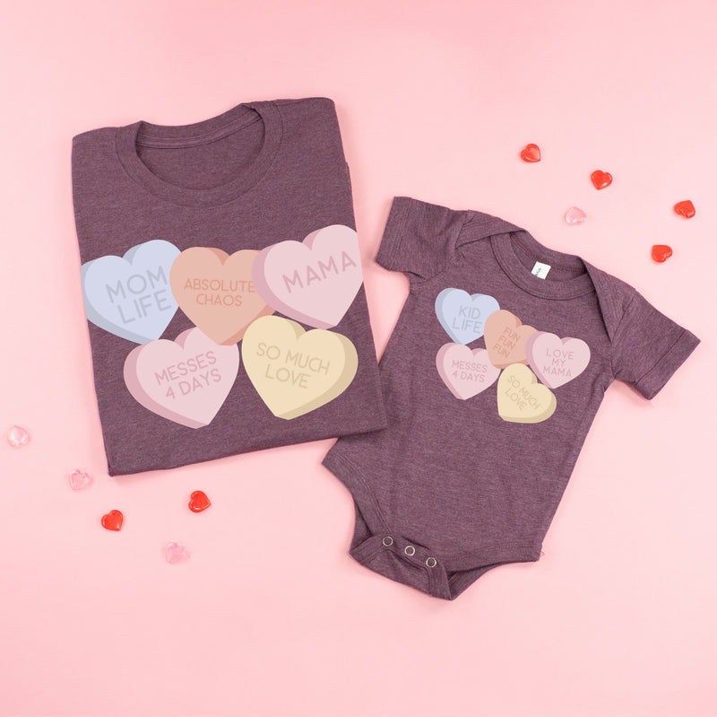 Mom Life / Kid LIfe - Conversation Hearts - Set of 2 Tees