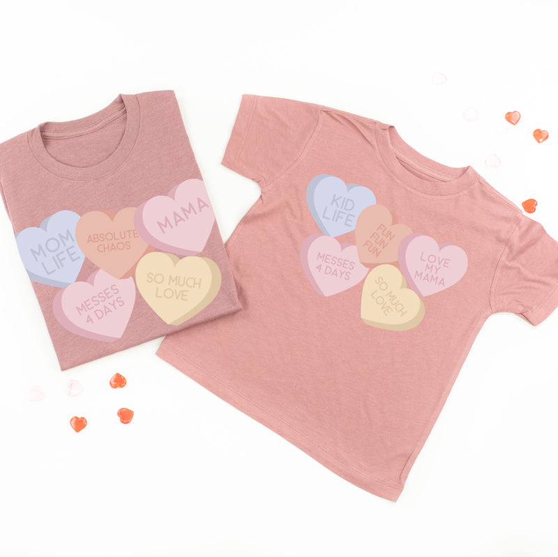 Mom Life / Kid LIfe - Conversation Hearts - Set of 2 Tees