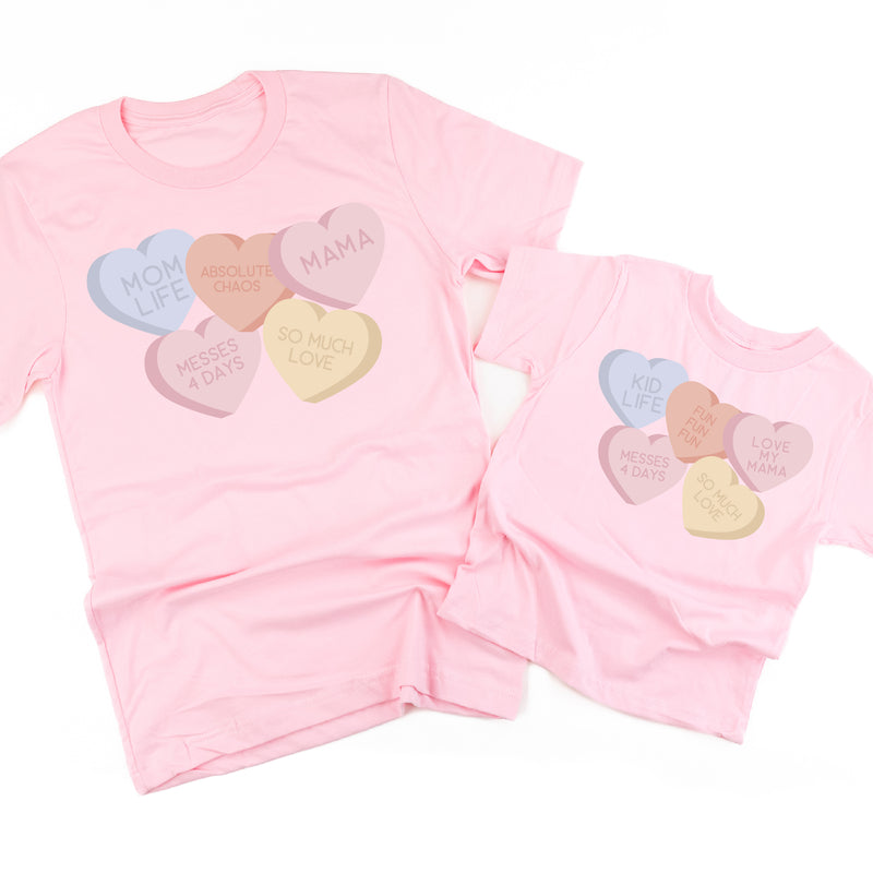 Mom Life / Kid LIfe - Conversation Hearts - Set of 2 Tees