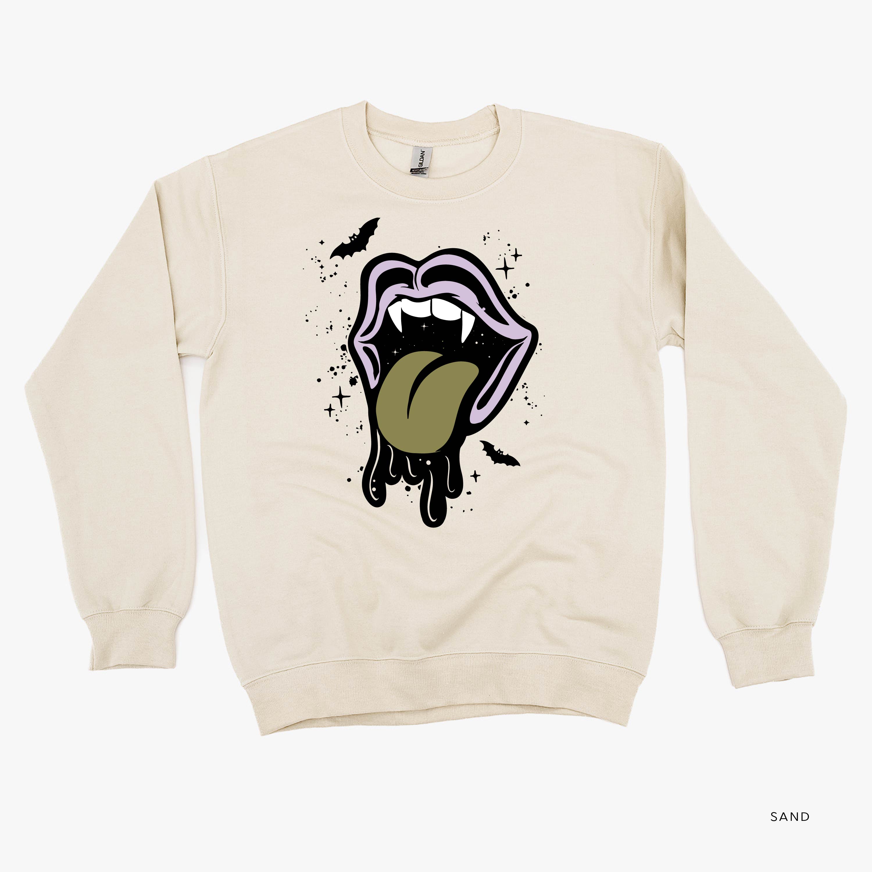 Vampire Drippy Mouth - Basic Fleece Crewneck Little Mama Shirt Shop LLC