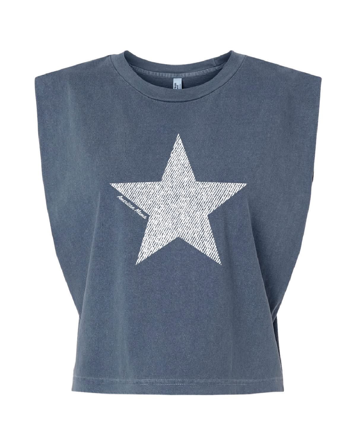 Vintage White Star American Mama - Muscle Tee Little Mama Shirt Shop LLC