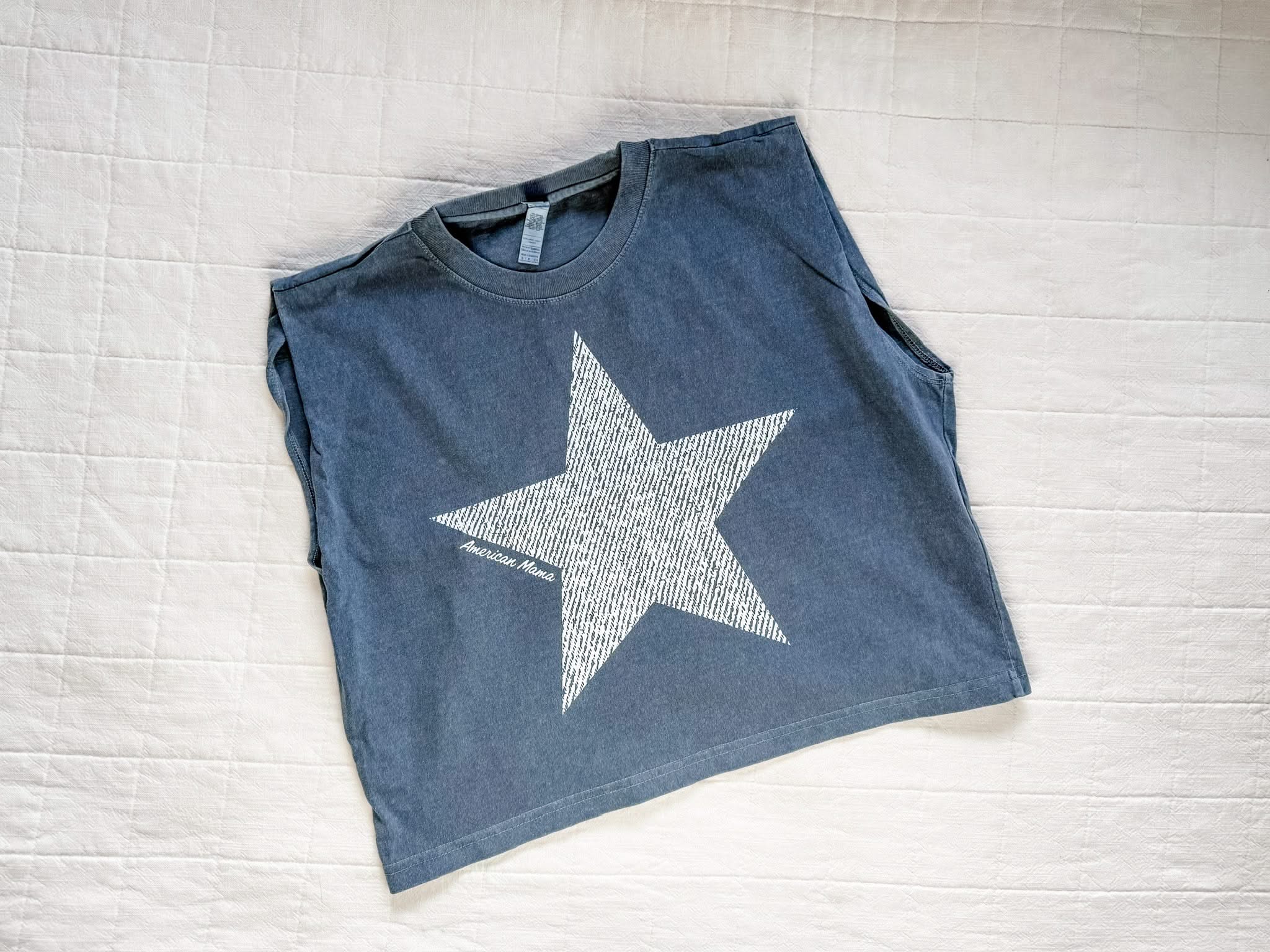 Vintage White Star American Mama - Muscle Tee Little Mama Shirt Shop LLC