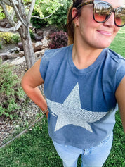 Vintage White Star American Mama - Muscle Tee Little Mama Shirt Shop LLC