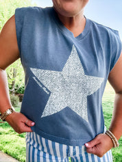 Vintage White Star American Mama - Muscle Tee Little Mama Shirt Shop LLC
