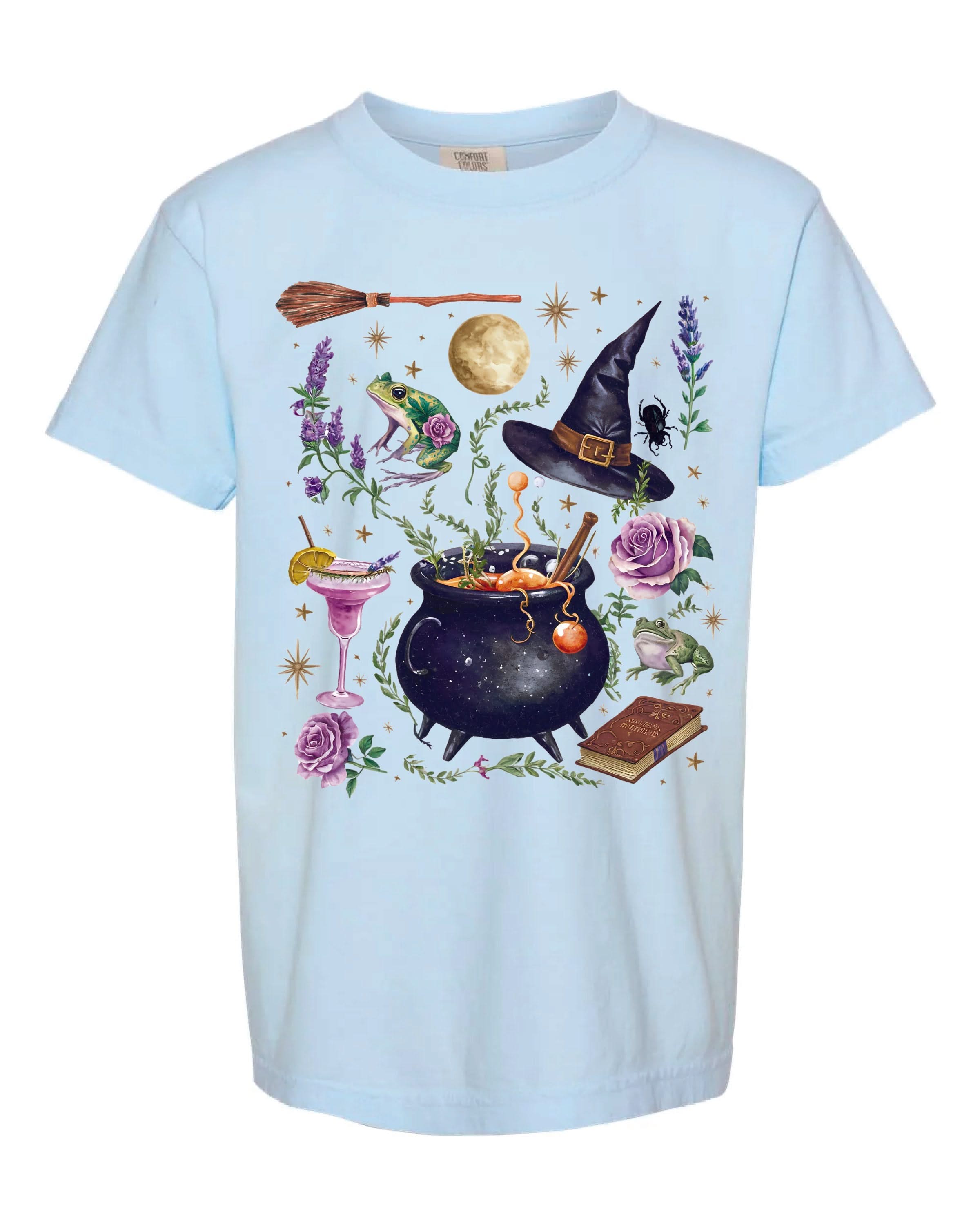 Whimsical Witches Brew - Chambray Youth Comfort Colors Tee Little Mama Shirt Shop