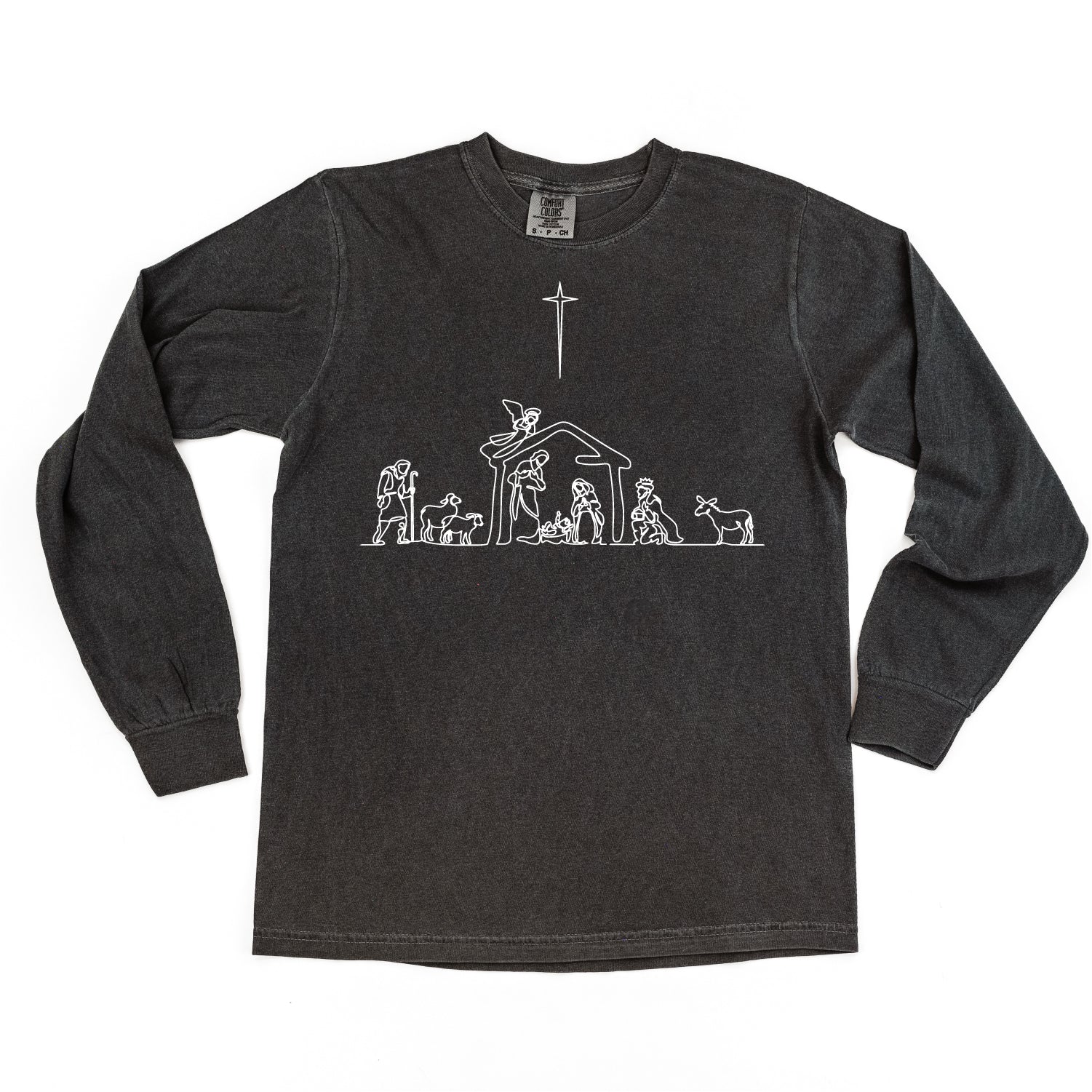 Nativity Scene - LONG SLEEVE Comfort Colors Tee Little Mama Shirt Shop