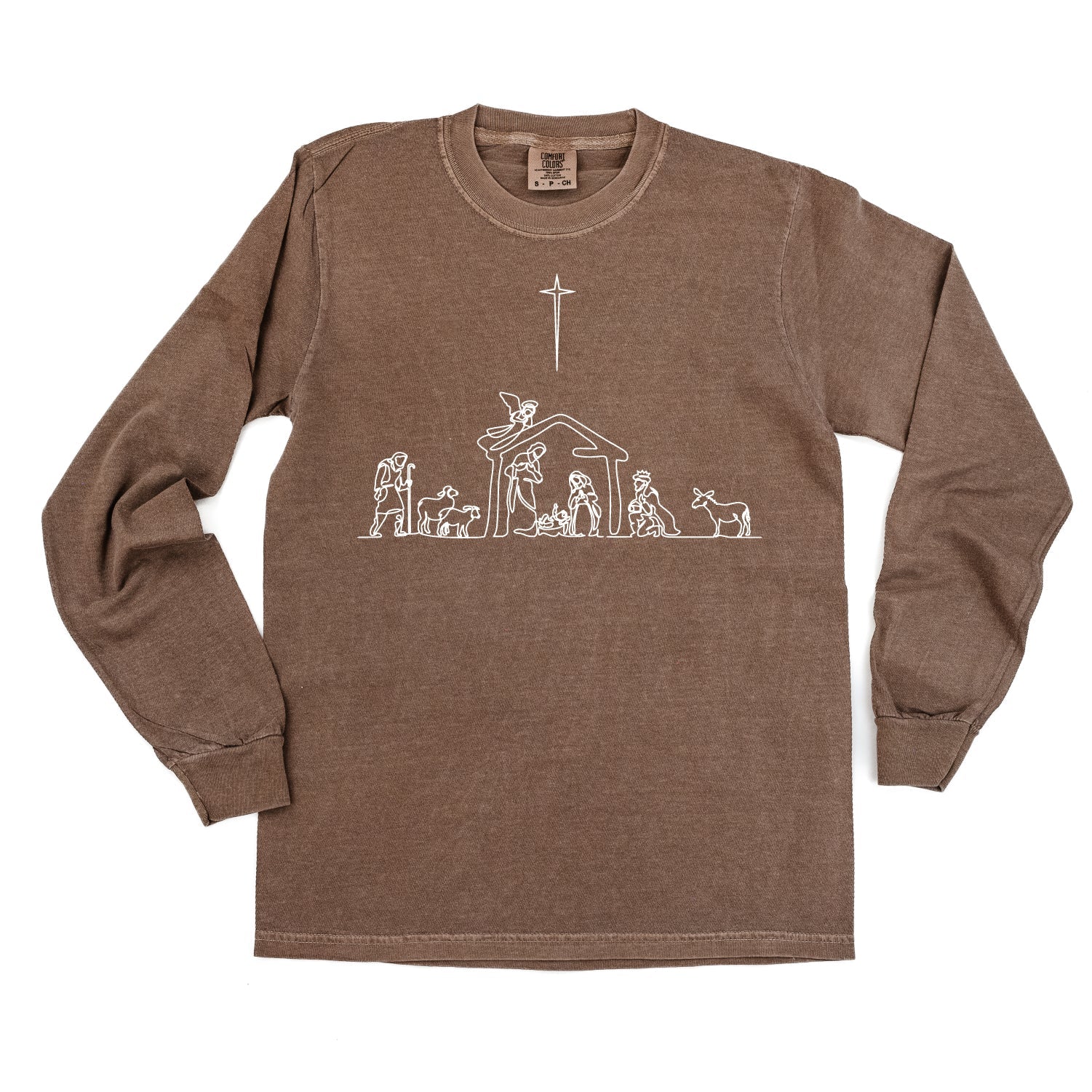 Nativity Scene - LONG SLEEVE Comfort Colors Tee Little Mama Shirt Shop