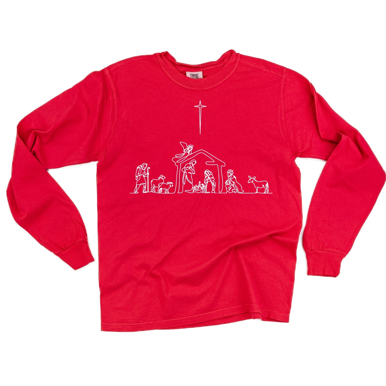 Nativity Scene - LONG SLEEVE Comfort Colors Tee Little Mama Shirt Shop