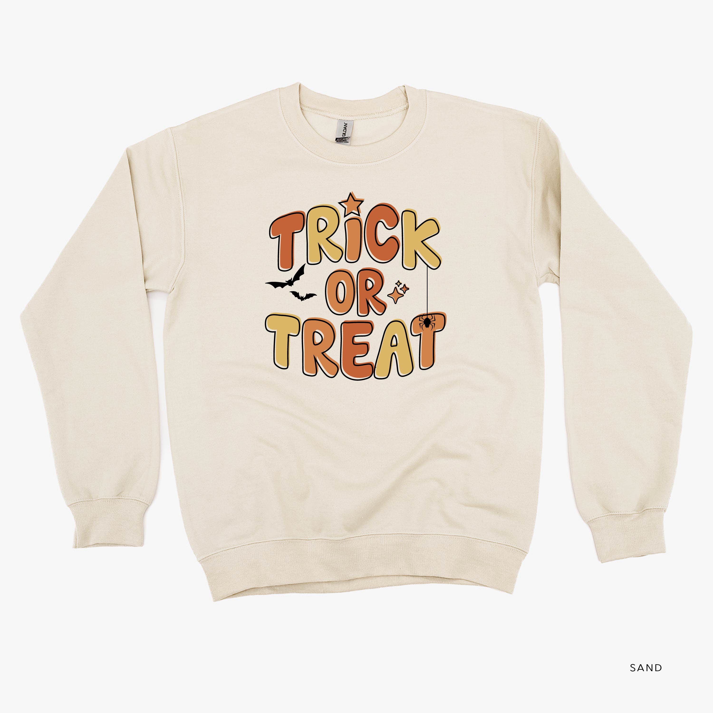 Trick or Treat (ORANGE/YELLOW) - Basic Fleece Crewneck Little Mama Shirt Shop LLC