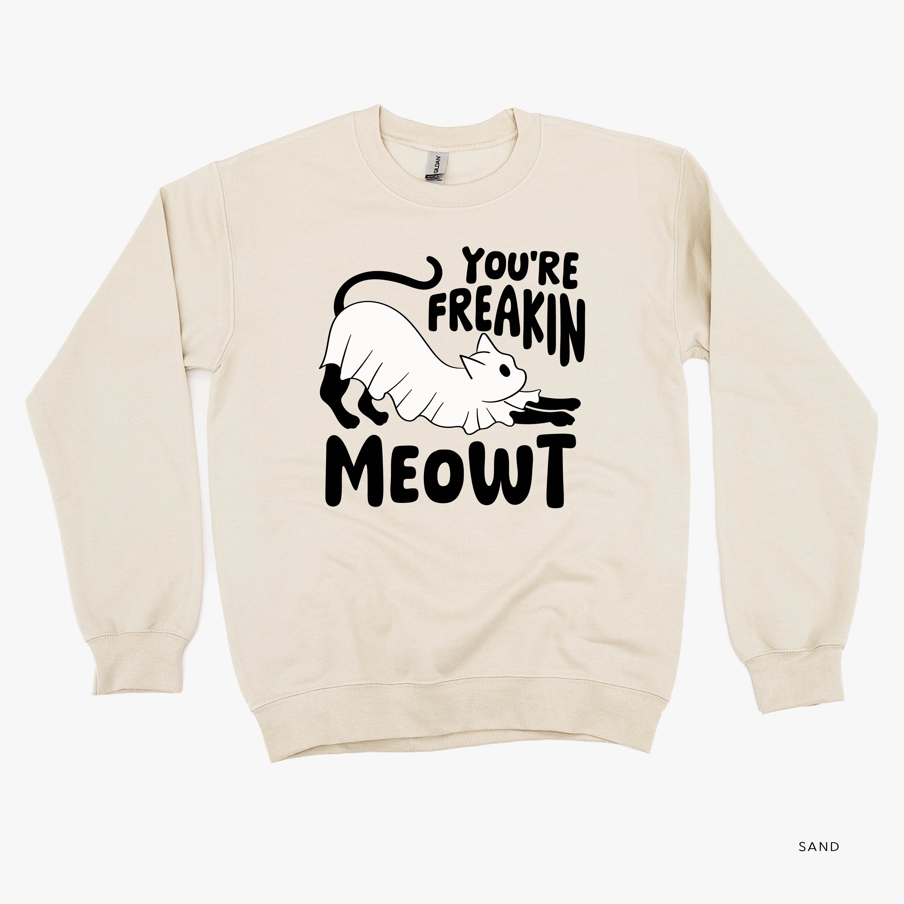 You're Freakin' Meowt! (with lower back detail) - Basic Fleece Crewneck Little Mama Shirt Shop LLC