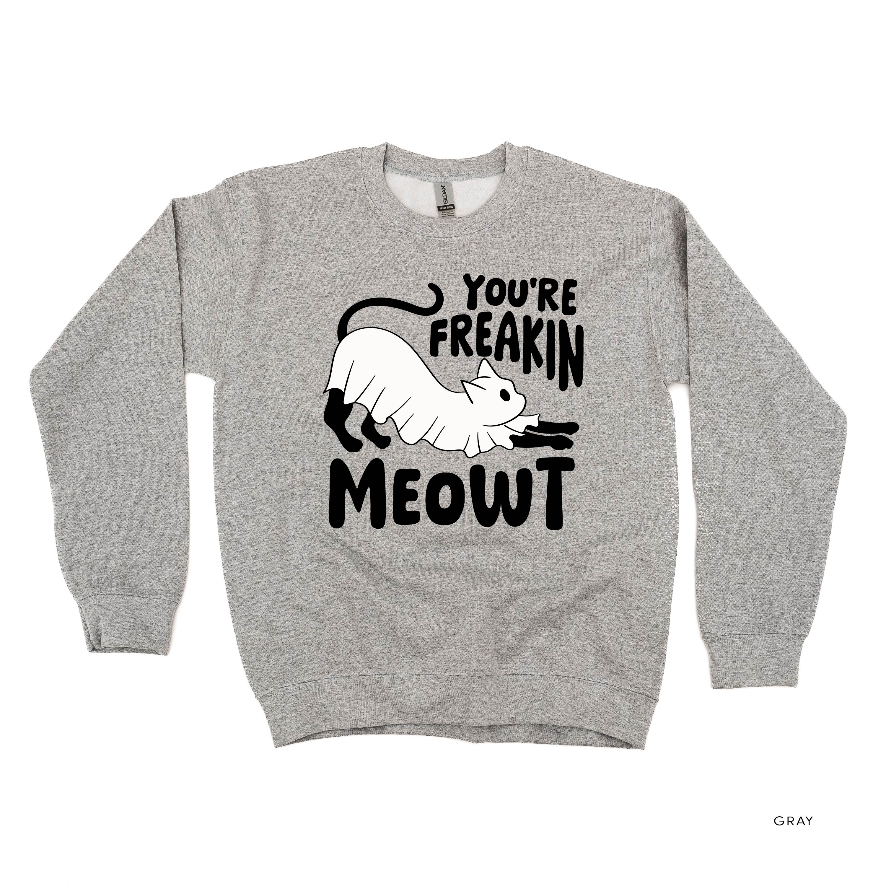 You're Freakin' Meowt! (with lower back detail) - Basic Fleece Crewneck Little Mama Shirt Shop LLC