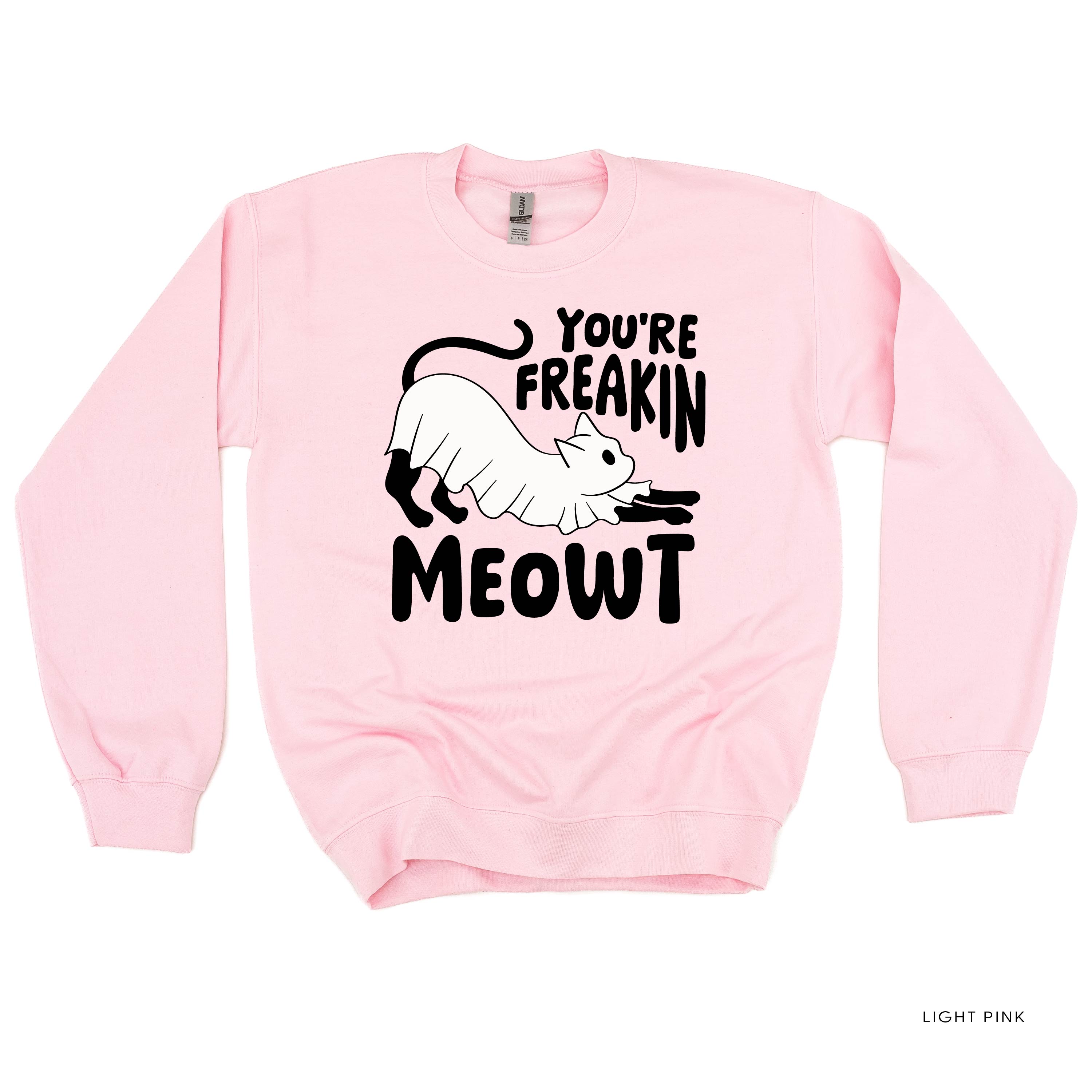 You're Freakin' Meowt! (with lower back detail) - Basic Fleece Crewneck Little Mama Shirt Shop LLC