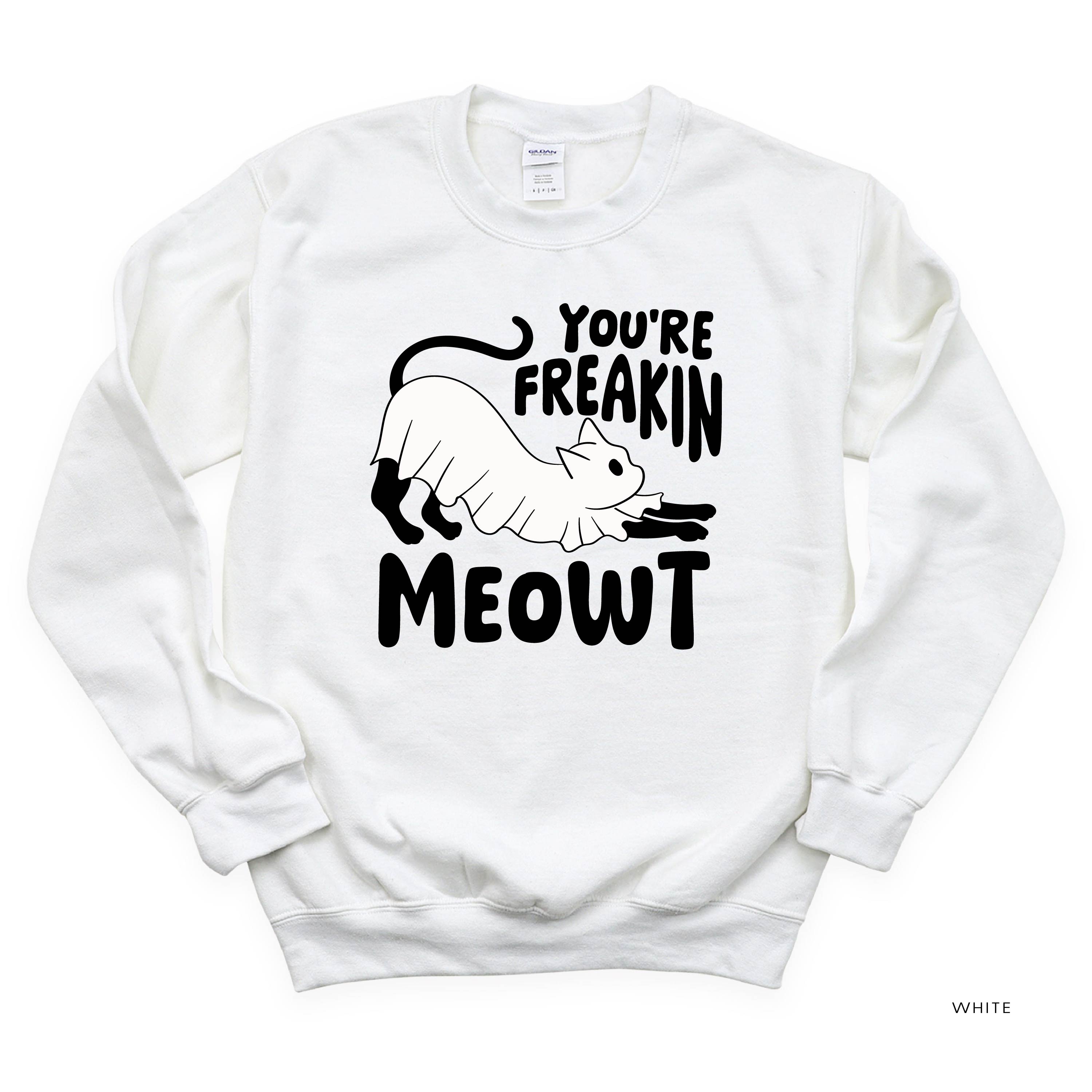 You're Freakin' Meowt! (with lower back detail) - Basic Fleece Crewneck Little Mama Shirt Shop LLC