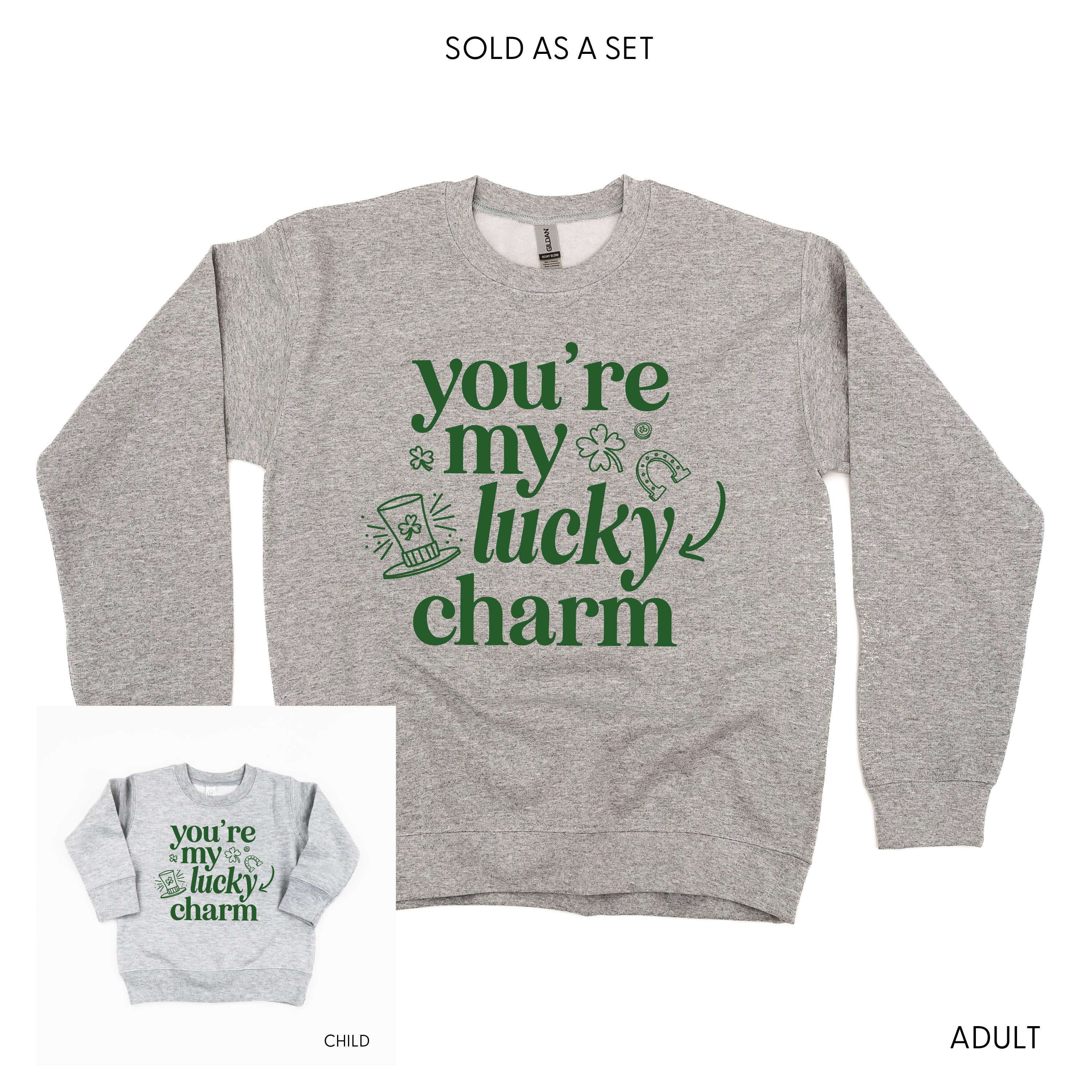 You're My Lucky Charm - Set of 2 BASIC Fleece Gray Sweaters Little Mama Shirt Shop