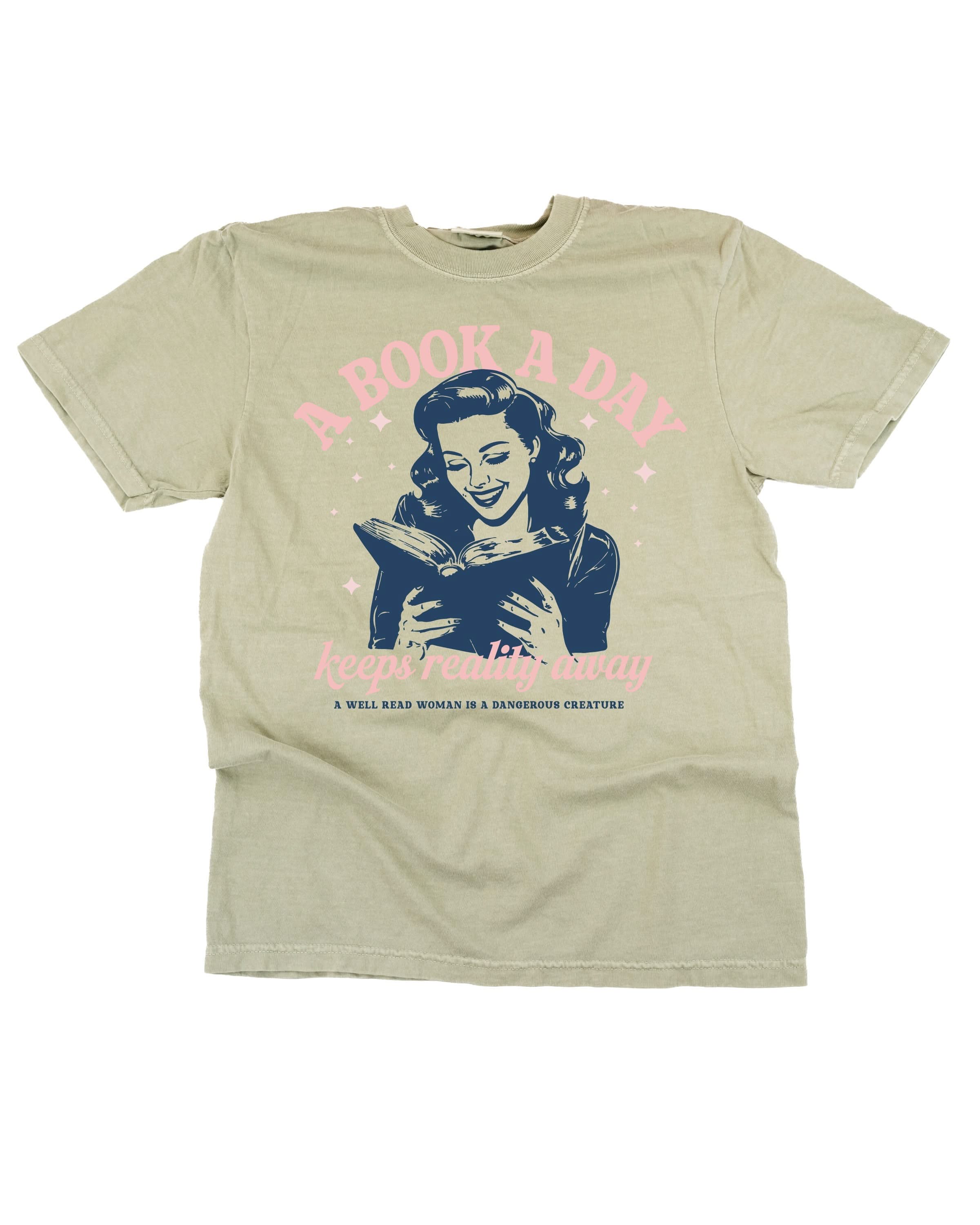 A Book A Day Keeps Reality Away - Comfort Colors Tee Little Mama Shirt Shop