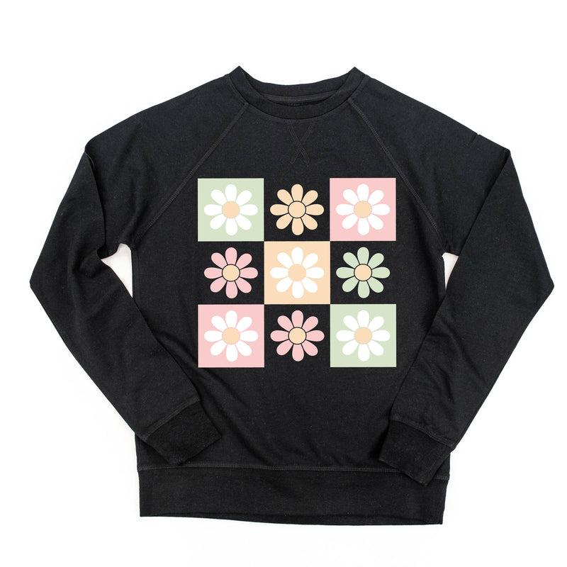 3x3 Checker Board Flowers - Lightweight Pullover Sweater