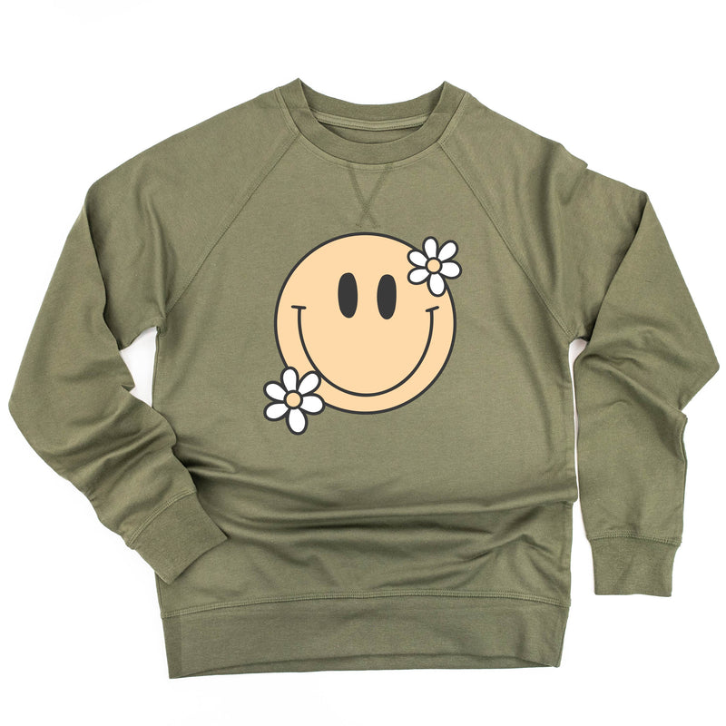 Big Smiley w/ Flowers - Lightweight Pullover Sweater