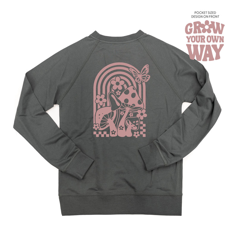 Grow Your Own Way (Pocket Front) w/ Mushrooms on Back - Lightweight Pullover Sweater