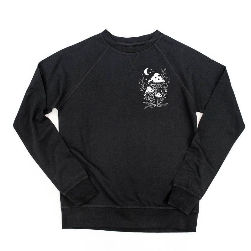 Mystical Mushrooms (Pocket Front) w/ Full Design On Back - Lightweight Pullover Sweater