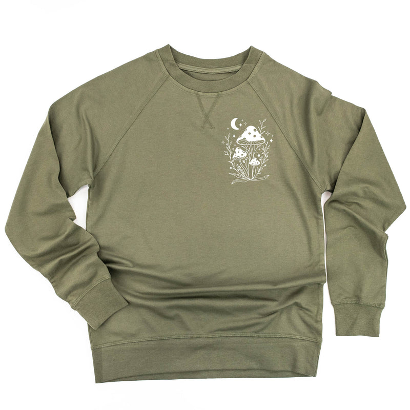 Mystical Mushrooms (Pocket Front) w/ Full Design On Back - Lightweight Pullover Sweater