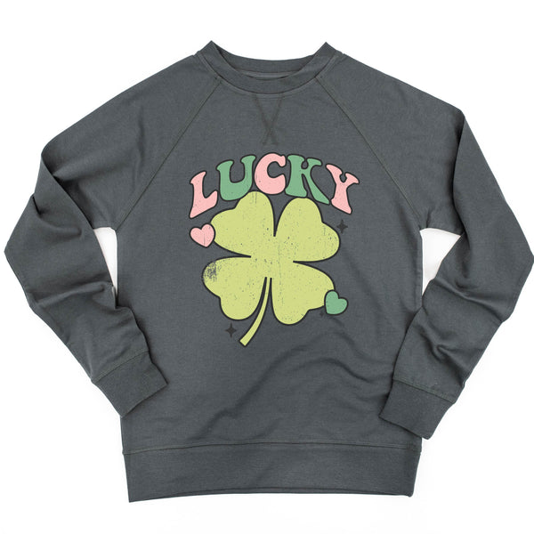 Pink and Green Oversized Lucky Shamrock - Lightweight Pullover Sweater