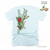 Poinsettia & Winter Flower Cascade (centered & b) - Unisex Tee Little Mama Shirt Shop