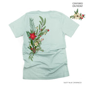 Poinsettia & Winter Flower Cascade (centered & b) - Unisex Tee Little Mama Shirt Shop