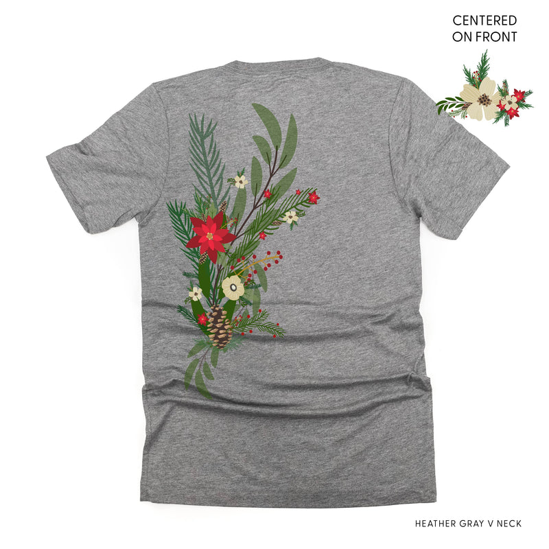 Poinsettia & Winter Flower Cascade (centered & b) - Unisex Tee