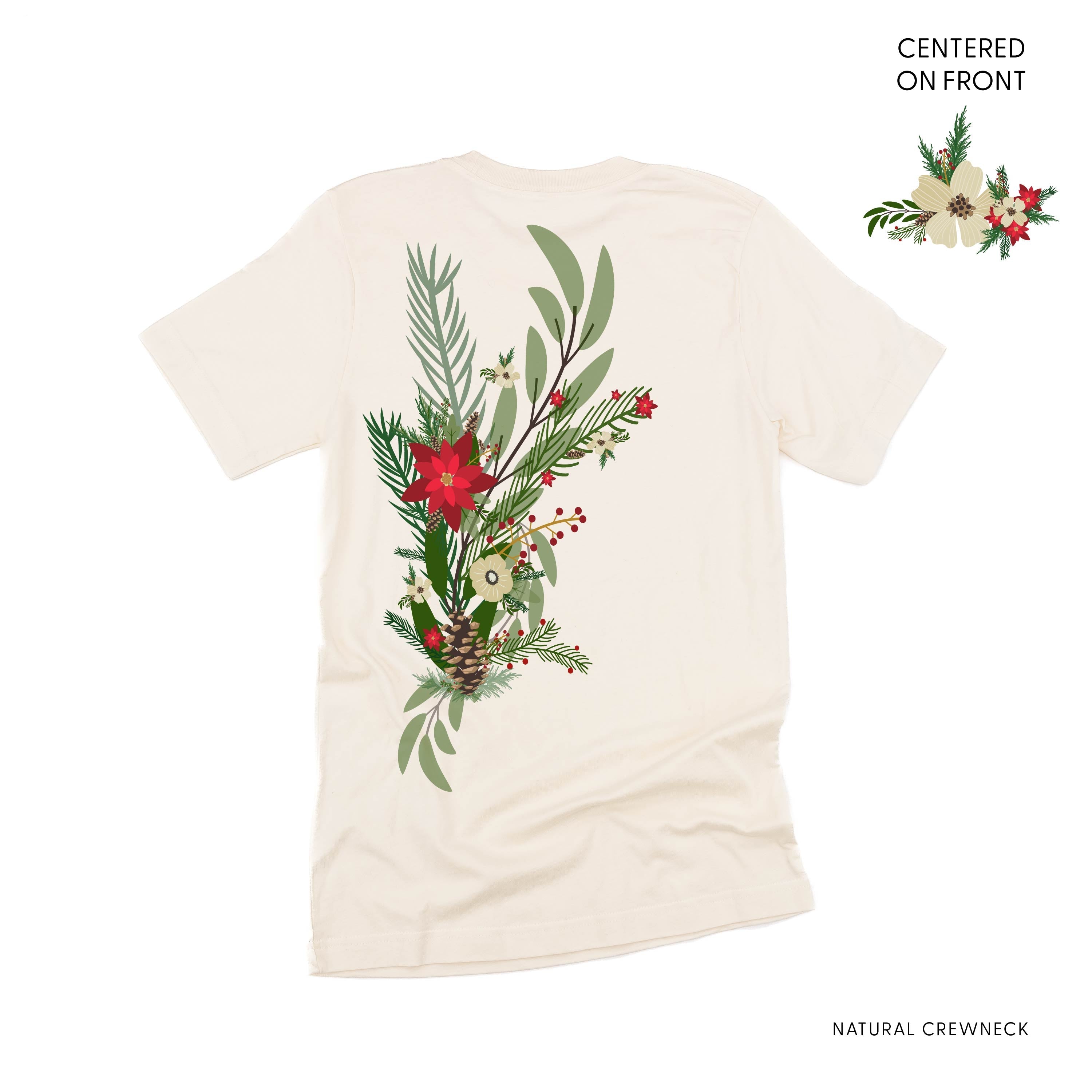 Poinsettia & Winter Flower Cascade (centered & b) - Unisex Tee Little Mama Shirt Shop