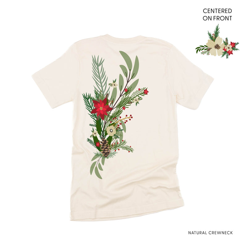 Poinsettia & Winter Flower Cascade (centered & b) - Unisex Tee