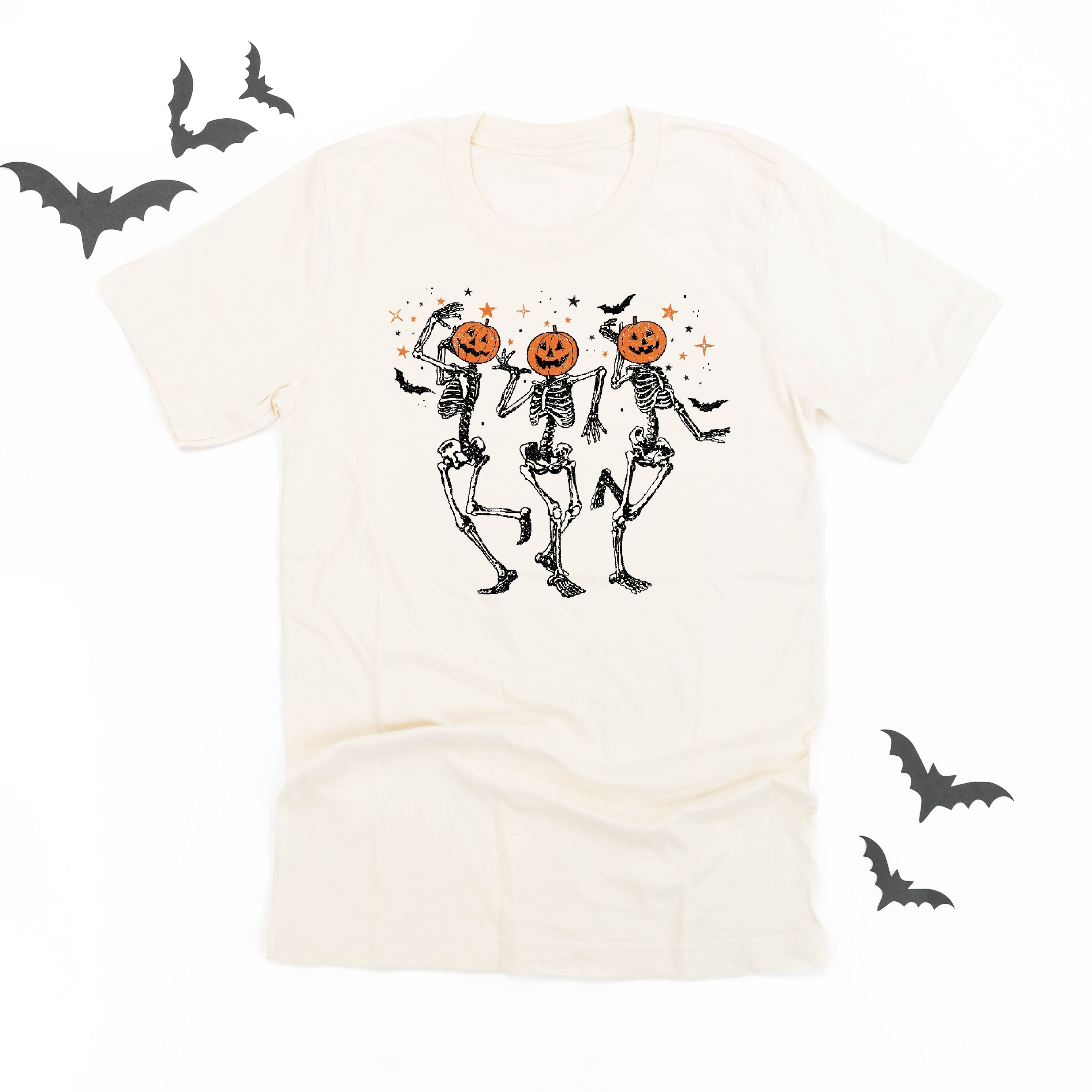 Pumpkin Head Dancing Skellies - Unisex Tee Little Mama Shirt Shop