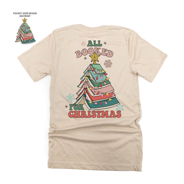 All Booked for Christmas - Pocket Design on Front w/ Full Design on Back - Unisex Tee