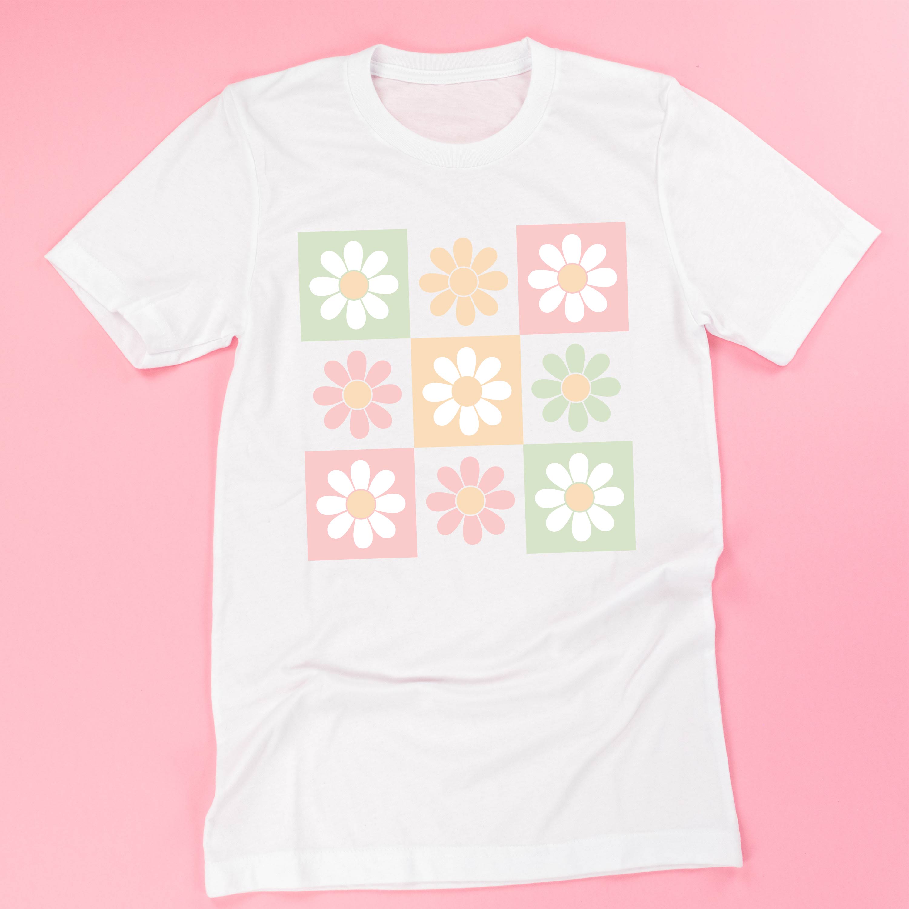 3x3 Checker Board Flowers - Unisex Tee Little Mama Shirt Shop