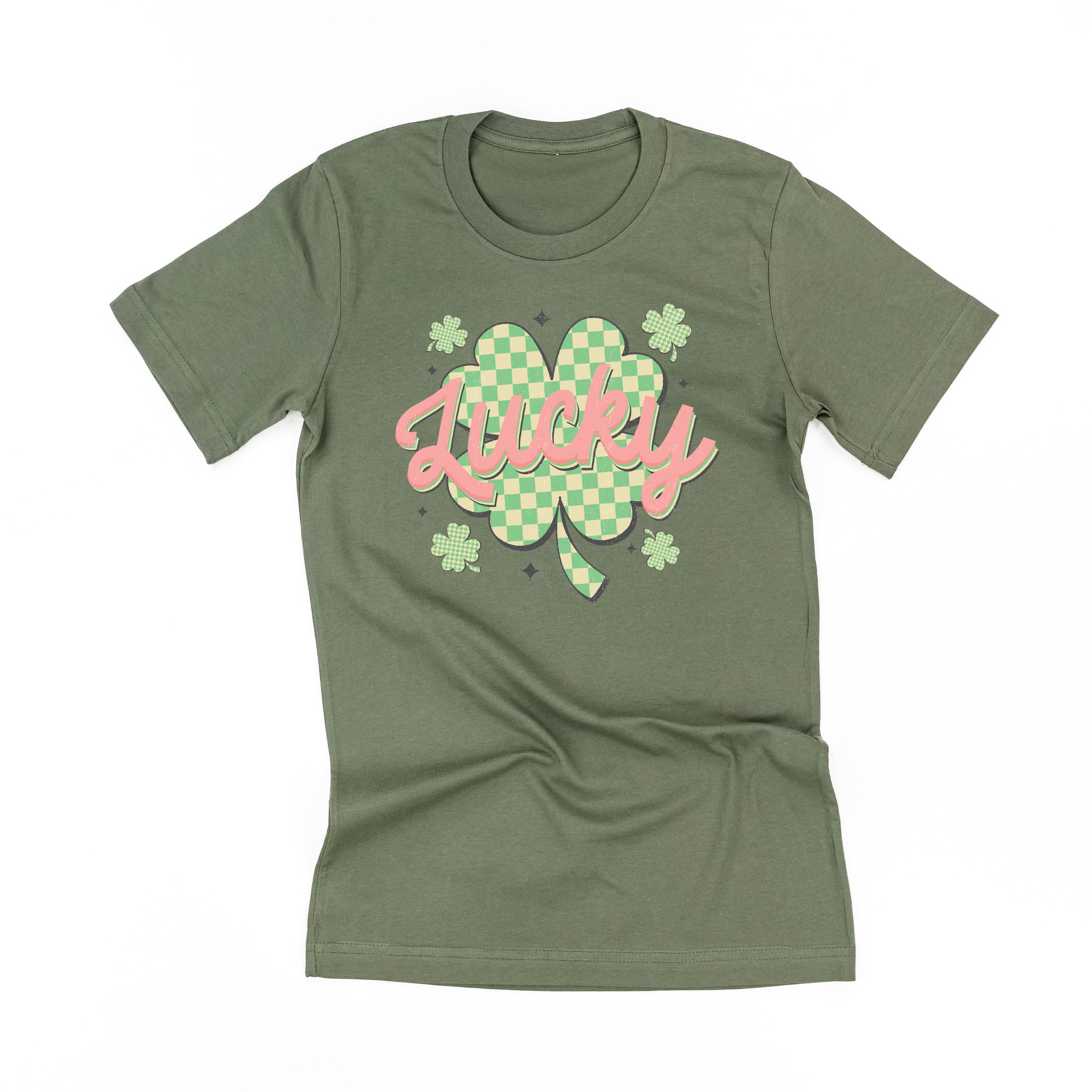 Checkered Lucky Shamrock - Unisex Tee Little Mama Shirt Shop