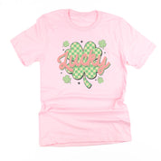 Checkered Lucky Shamrock - Unisex Tee Little Mama Shirt Shop