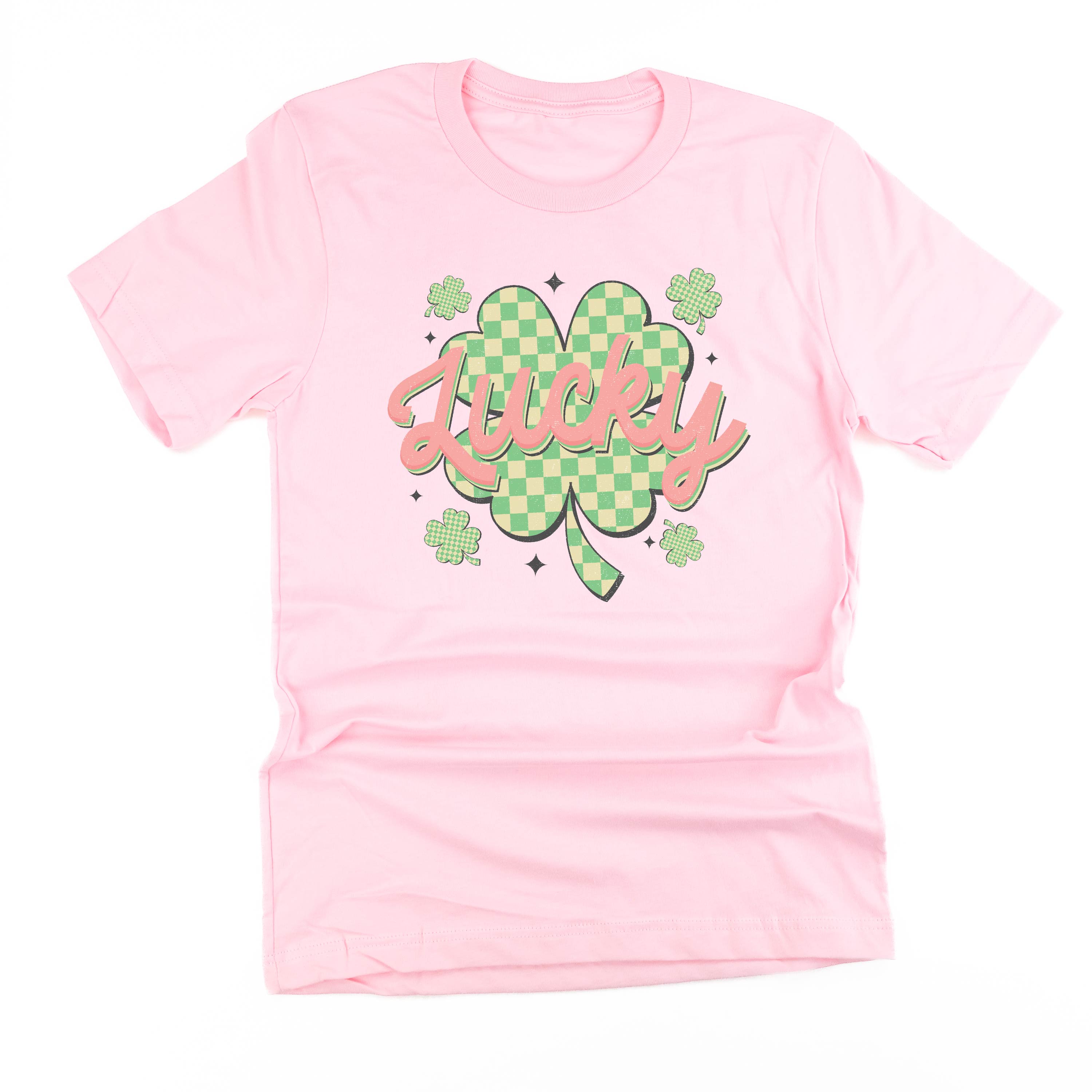 Checkered Lucky Shamrock - Unisex Tee Little Mama Shirt Shop
