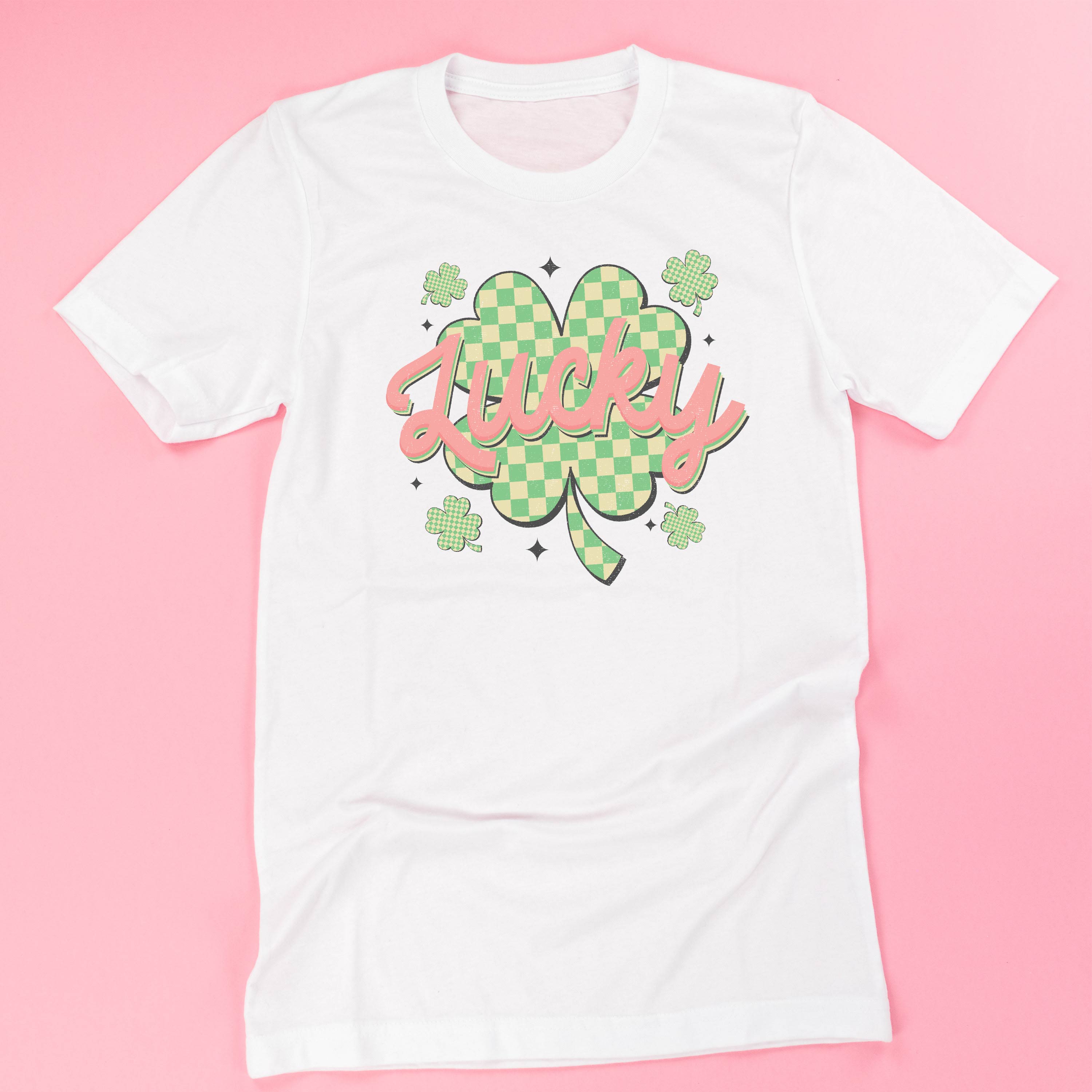 Checkered Lucky Shamrock - Unisex Tee Little Mama Shirt Shop