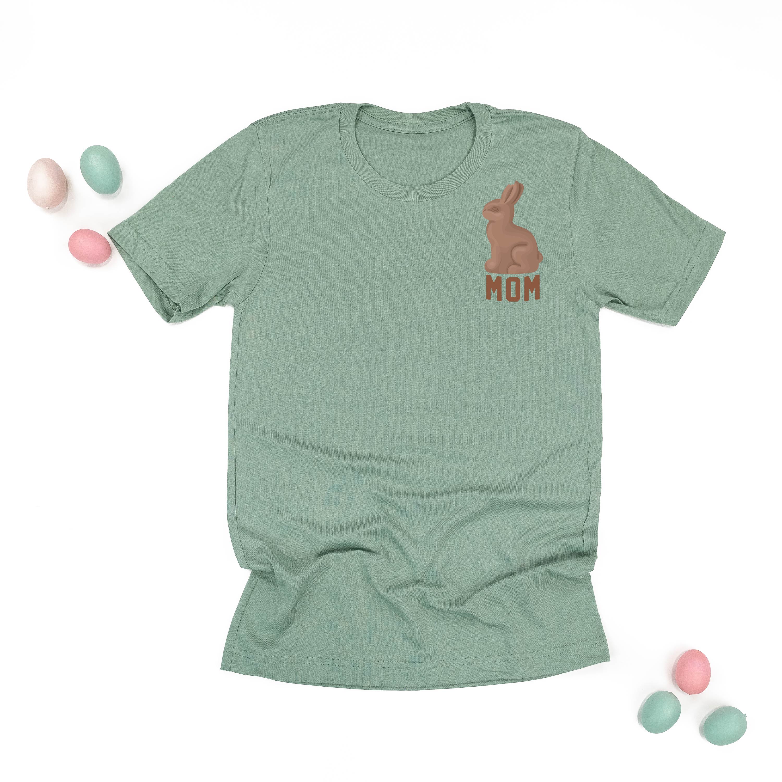 Mom - Chocolate Bunny (pocket) - Unisex Tee Little Mama Shirt Shop